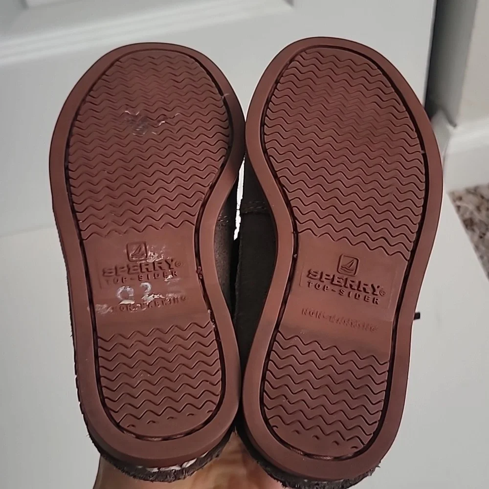 Sperry Grey Brown Leather Loafers Boys Sz 8
